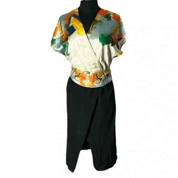 Daienkou Multicolor Short Sleeve Tie Waist Dress Size S - Picture 1 of 10